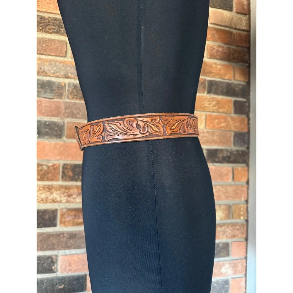 Custom‎ Tooled Leather Belt Floral Embossed Name Barb Western Cowboy - Picture 3 of 6